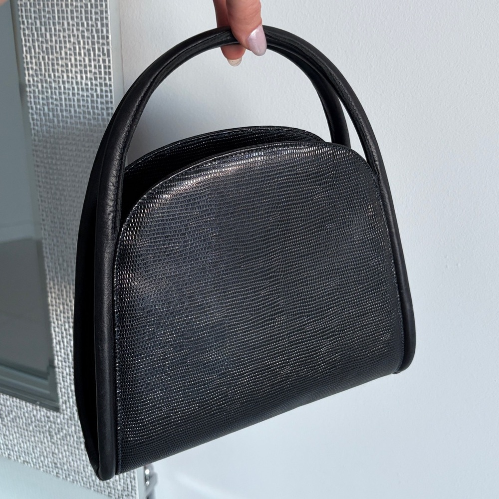 Vintage 90s Stuart Weitzman Black Structured Double Handle Bag Rare